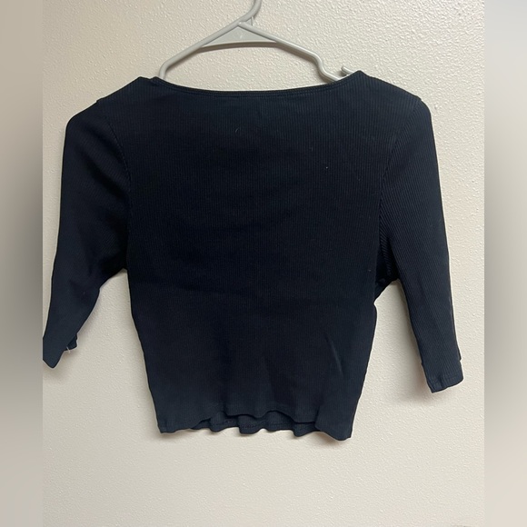 Express Black Ribbed 3/4 sleeve Crop Top - Picture 4 of 6